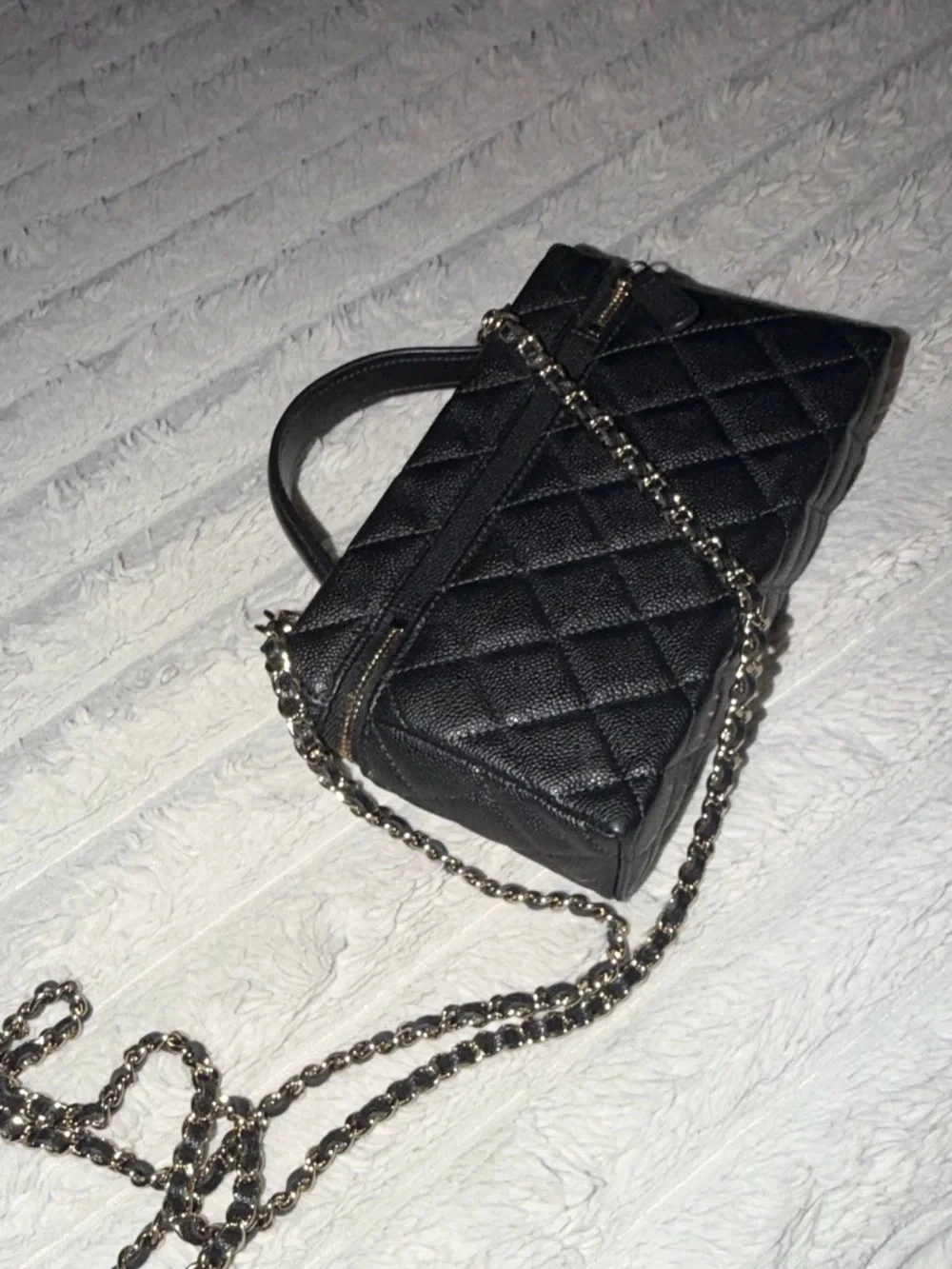 CHANEL Black Quilted Mini Vanity Bag with Gold Hardware